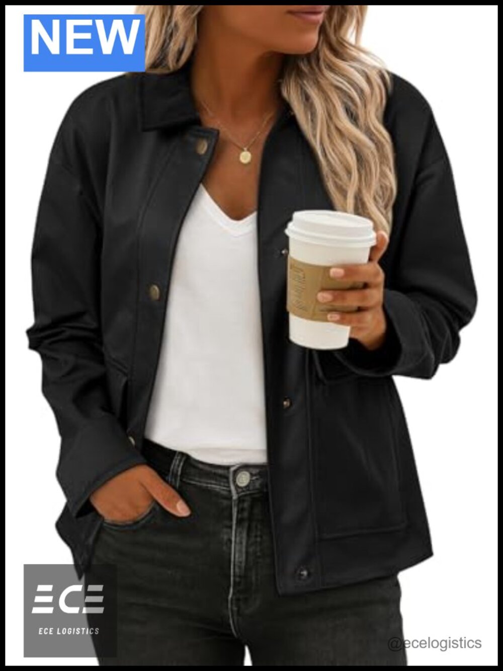 Womens Button Down Bomber Jacket with Pockets Long Sleeve Casual Coat